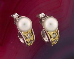 Pearl and Diamond 14K Two-tone Gold J Hoop Earringspearl 