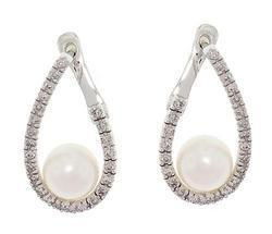 Pearl and Diamond 14K White Gold Hoop Earringspearl 