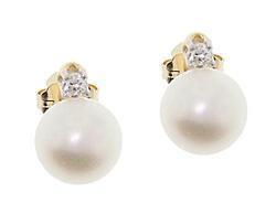 8mm White Pearl and Diamond 14K Gold Earringswhite 