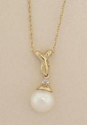 Pearl and Diamond Drop Dangle Gold Pendantpearl 