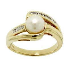 Cultured Saltwater White Pearl Diamond 14K Gold Ringcultured 