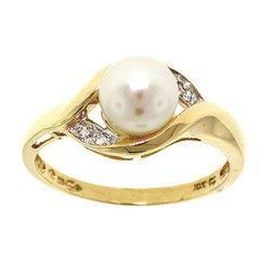 Cultured Saltwater Pearl Diamond 10K Yellow Gold Ringcultured 