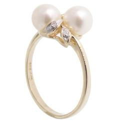 Twin Pearl and Diamond 14K Gold Ringtwin 