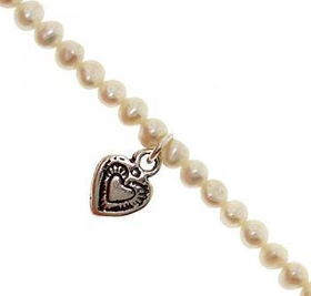 Childrens Sterling Silver Dangle Heart Pearl Braceletchildrens 