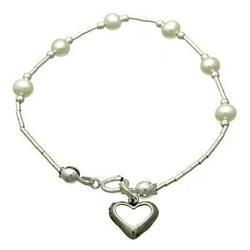 Childrens Pearl and Sterling Silver Heart Braceletchildrens 