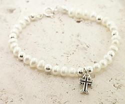 Childrens Pearl and Sterling Silver Cross Braceletchildrens 