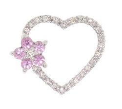 Diamond Pink Sapphire White Gold Heart Flower Pendantdiamond 