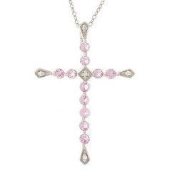 Pink Sapphire Diamond White Gold Cross Pendant Chainpink 