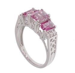 3 Stone Pink Sapphire Diamond 14K White Gold Ringstone 