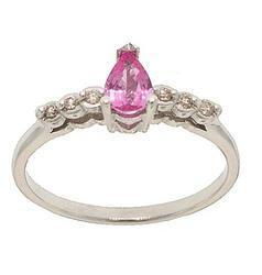 Pear Cut Pink Sapphire Diamond 14K White Gold Ringpear 