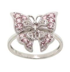 Pink Sapphire Diamond White Gold Milgrain Butterfly Ringpink 