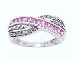 Princess Pink Sapphire and Diamond 14K White Gold Ringprincess 