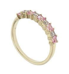 Princess Cut Pink Sapphire and Diamond Gold Ringprincess 