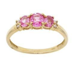 3 Stone Oval Cut Pink Tourmaline Diamond Gold Past, Present, and Future Ringstone 