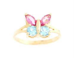 Pink Tourmaline Blue Topaz 14K Gold Butterfly Ringpink 