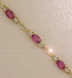 Oval Pink Topaz and Diamond 14K Gold Braceletoval 