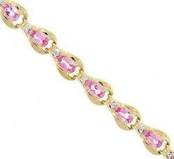 Oval Pink Topaz Diamond Gold Braceletoval 