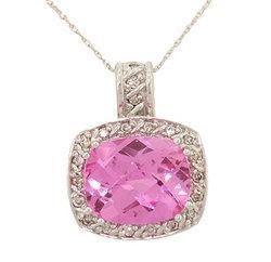 Pink Topaz Diamond White Gold Pendant Necklacepink 