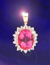 Pink Topaz and Diamond 14K Gold Pendantpink 