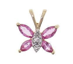 Pink Topaz and Diamond 14K Gold Butterfly Pendantpink 