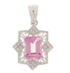 Emerald cut Pink Topaz and Diamond 14K White Gold Pendantemerald 