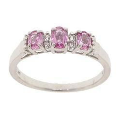 3 Stone Oval Cut Pink Topaz Diamond White Gold Past, Present, and Future Ringstone 