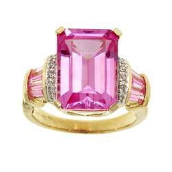 Emerald Cut Pink Topaz Diamond Gold Ringemerald 