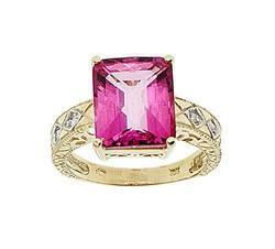 Emerald cut Pink Topaz Diamond Gold Ringemerald 