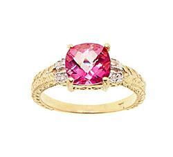 Pink Topaz Diamond 10K Gold Ringpink 