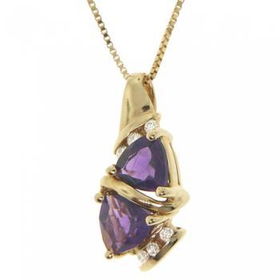 Yellow Gold Pendant & Box Necklace Amethyst & Diamondyellow 