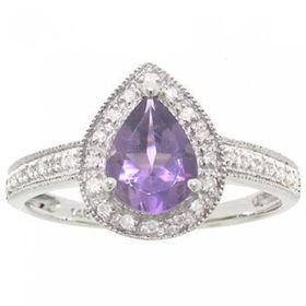 White Gold Milgrain Ring Pear Amethyst & Diamond Gemswhite 