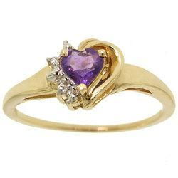 Lovely Amethyst & Diamond Yellow Gold Heart Ringlovely 