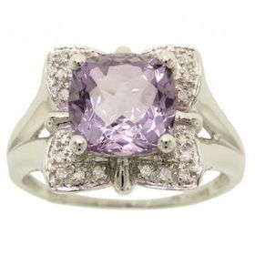 Fancy Solid White Gold Ring Amethyst & Diamond Size 8fancy 