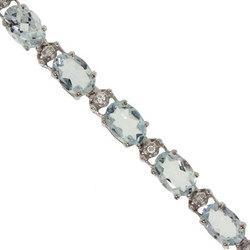 Aquamarine and Diamond Ten Karat Gold Tennis Bracelet-Aquamarine Birthstoneaquamarine 