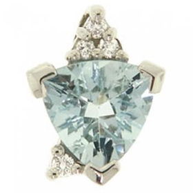 New Blue Triangle Shape Aquamarine Diamond White Gold 14K Pendantblue 