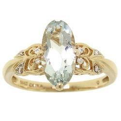 Marquise Cut Aquamarine & Diamond Ring of 14K Yellow Goldmarquise 