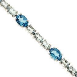 Aquamarine and Blue Topaz 14K White Gold Tennis Bracelet-Lobster Claspaquamarine 