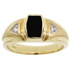 Men's Black Onyx and Diamond Brushed 10K Yellow Gold Ringmen 