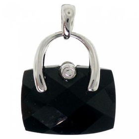 White Gold Purse Pendant w/ Special Cut Black Onyx Newwhite 