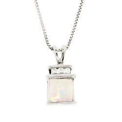 Created Opal and Diamond Pendant Necklace in White Gold (14K)opal 