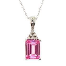 Created Pink Sapphire  & Diamond White Gold Pendant Necklace-Ten Karatpink 