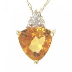 10KT Yellow Gold Large Citrine Diamond 3 Stone Pendantyellow 