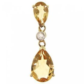 Solid Yellow 14KT Gold Dangle Pendant Citrine & Diamondsolid 