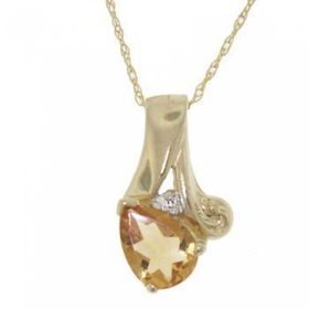 Solid Yellow Gold Pendant Necklace Citrine & Diamondssolid 