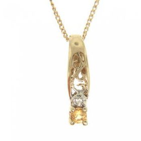 Yellow Gold Scroll Dangle Pendant Citrine & Diamondyellow 