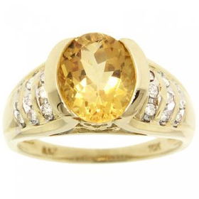 10KT Yellow Gold Cocktail Heart Citrine Diamond Ringyellow 