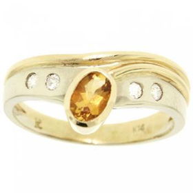 14KT Two Tone Gold Citrine Diamond Ring - Bezel Settingtwo 