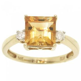 New 14KT Gold Three Stone Ring Princess Citrine Diamondgold 