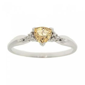 10KT White Gold Ring Trillion Citrine Round Diamondwhite 