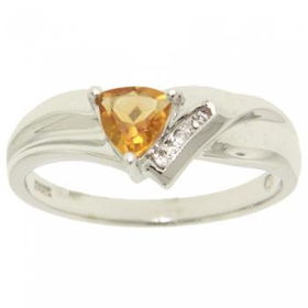 White Gold Ring Trillion Citrine Diamond Sz=7 Womenswhite 